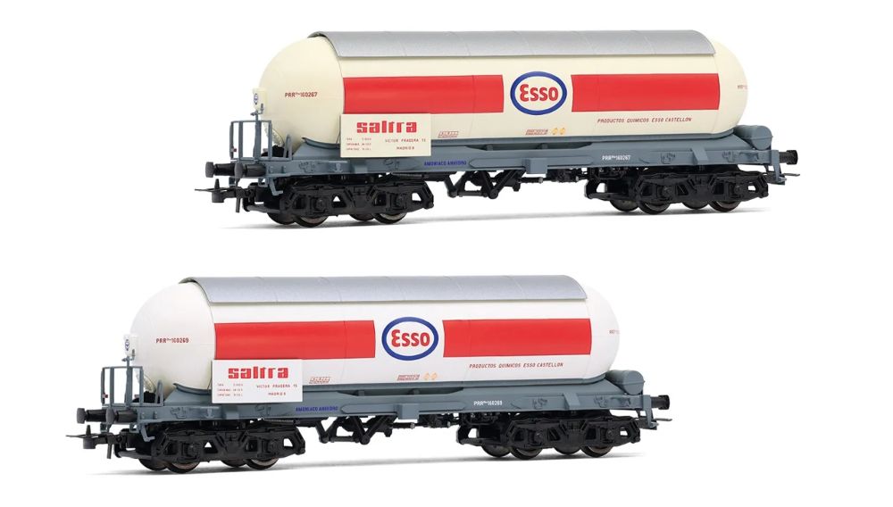 RENFE, 2-tlg. Set Ammoniak-Kesselwagen, „ESSO-Saltra” in Urs