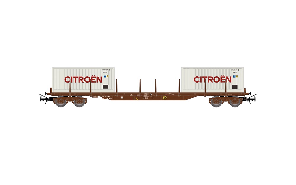 SNCF, 4-achs. Flachwagen Typ Rs mit 2 x 20'-Containern „Citr