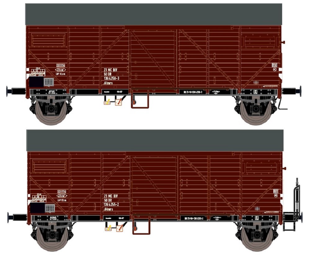 2-er Set DR Bremen Guterwagen Braun mit Endfelddiagonale und