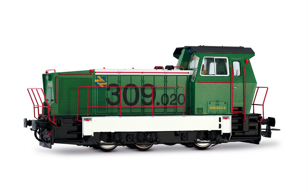 ADIF, Diesel-Rangierlokomotive der Reihe 309, grün/weiße Far