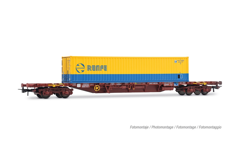 RENFE, 4-achs. Containerwagen MMC3, oxydrote Farbgebung, bel