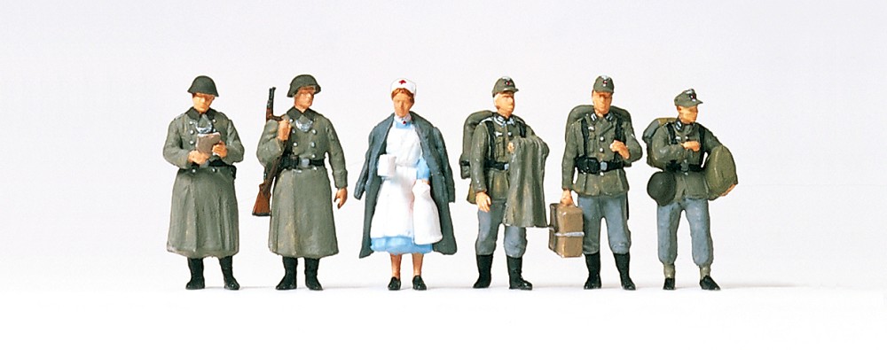 Heimaturlaub. DR 1939-45. 6 unbemalte Miniaturfiguren. Bausa