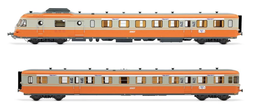 SNCF, Dieseltriebwagen RGP I mit Beiwagen, grau béton-orange