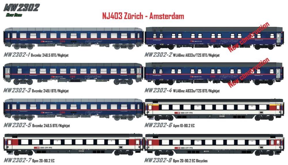 8er Set Nachtzugwagen ÖBB Nightjet, Ep.VI, NJ 403