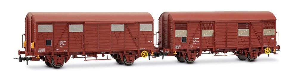 SNCF, 2-tlg. Set gedeckter Güterwagen der Bauart Gs, braune