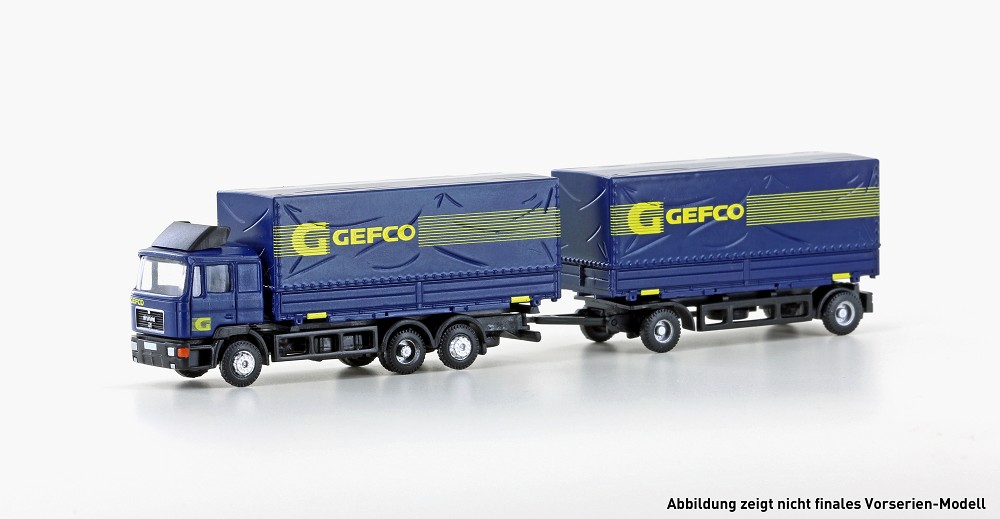 MAN F90, 3-achs Wechselpritschen-Hängerzug GEFCO