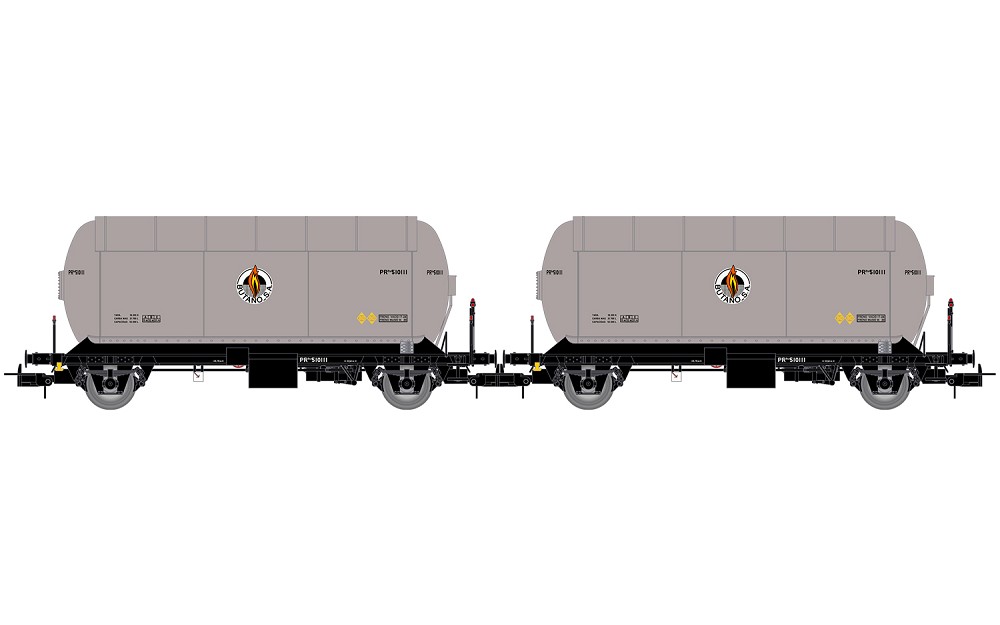 RENFE, 2-tlg. Set 2-achs. Gaskesselwagen PR, „Butano S.A.“,
