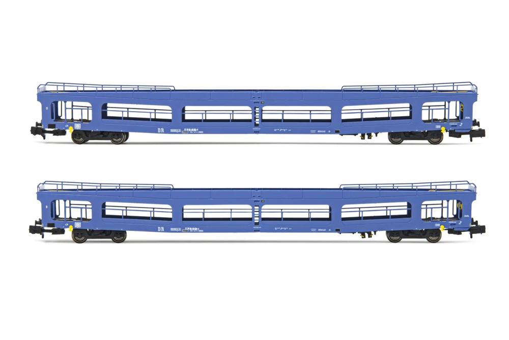 DR, 2-tlg. Set, Autotransportwagen DDm, in blauer Lackierung