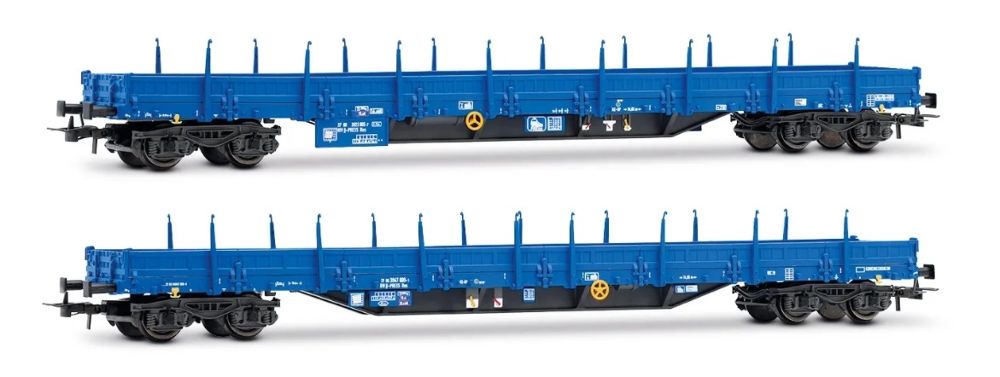 Press, 2-tlg. Set 4-achs. Rungenwagen, Typ Res, blaue Farbge