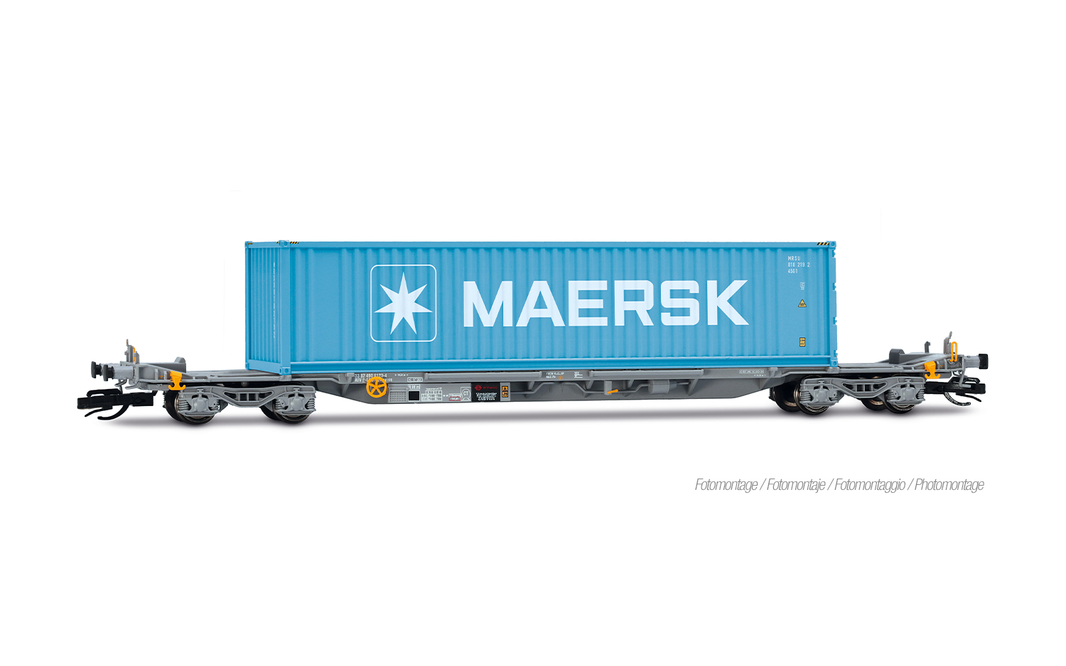 2-tlg. Set 4-achs. Container-Wagen, graue Farbgebung, belade