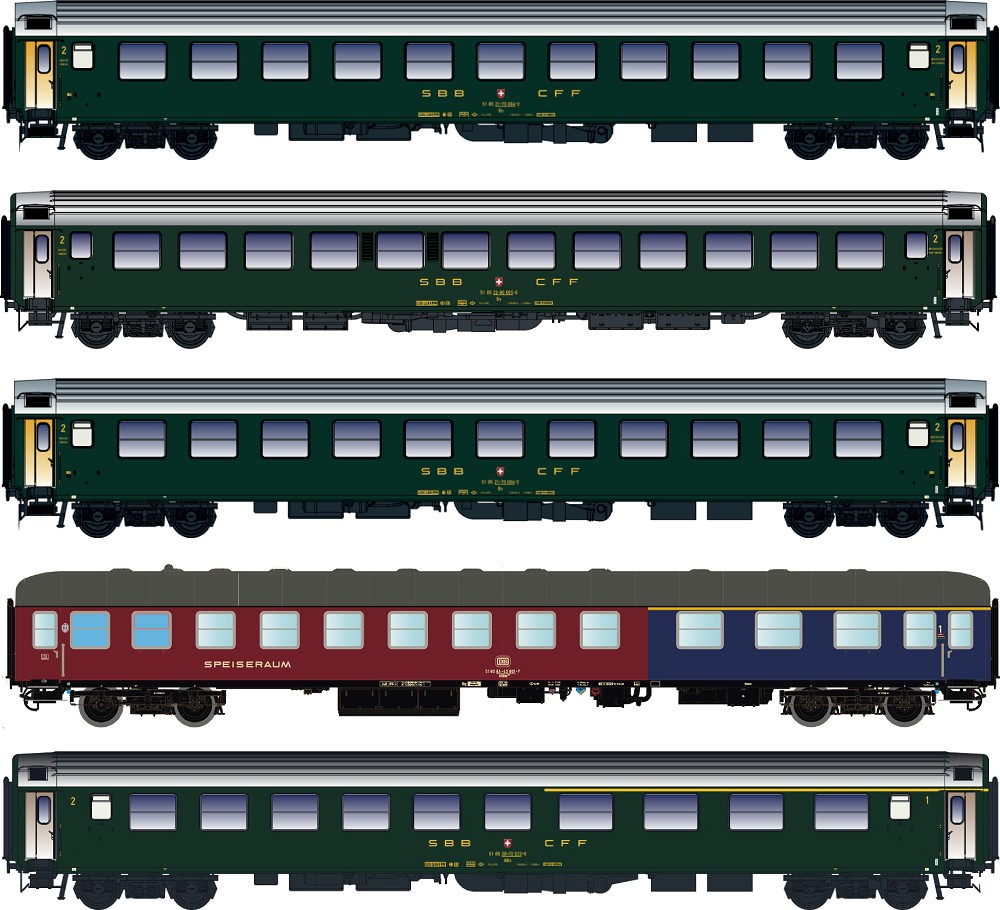 5er Set Personenwagen DB/SBB, Ep.IVa, D568
