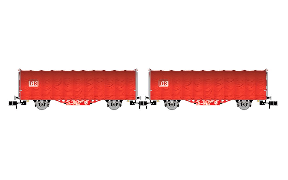 DB AG, 2-tlg. Set zweiachsiger Schiebeplanenwagen der Bauart