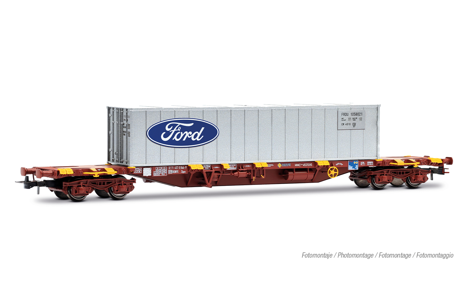 RENFE, MMC3-Containerwagen, beladen mit 40'-Container „Ford“