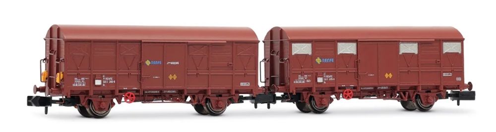 RENFE, 2-tlg. Set Gs-Wagen, braune Farbgebung, einer mit rot