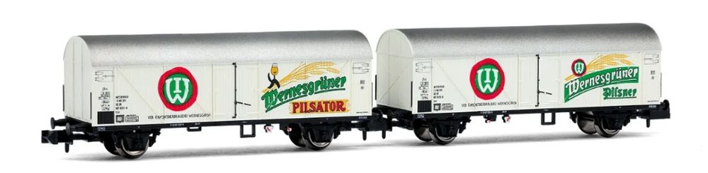 DR, 2-tlg. Set 2-achs. Bierkühlwagen „Wernesgrüner”