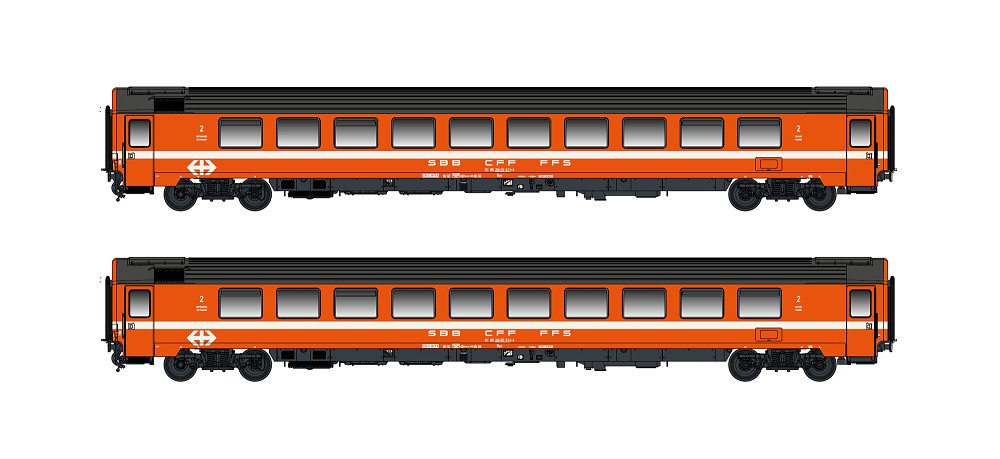 2er Set Personenwagen Bpm, 2.Kl. (UIC Z1) SBB, Ep.IV-V, oran