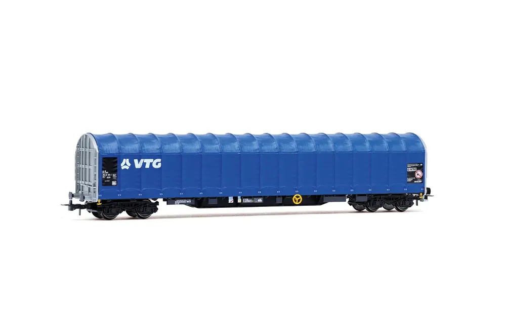 D-AAEC, 4-achs. Schiebeplanenwagen der Bauart Rils, blaue Fa