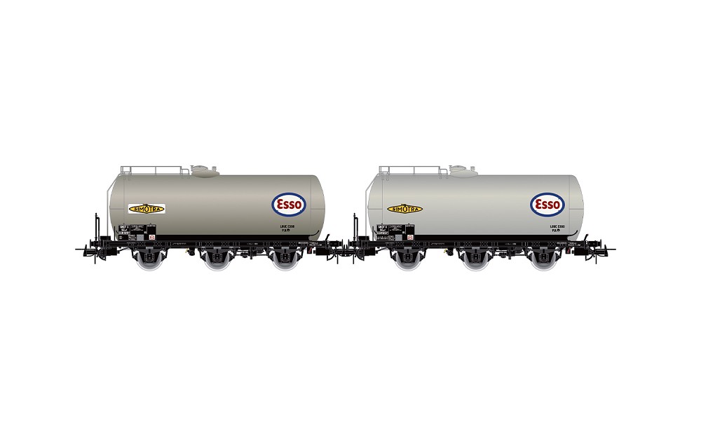 SNCF, 2-tlg. Set 3-achs. Kesselwagen „ESSO“, silberne Farbge