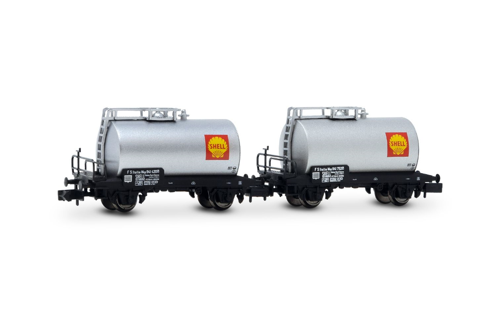 FS, 2-tlg. Set 2-achs. Kesselwagen „Shell“ in silberner Farb