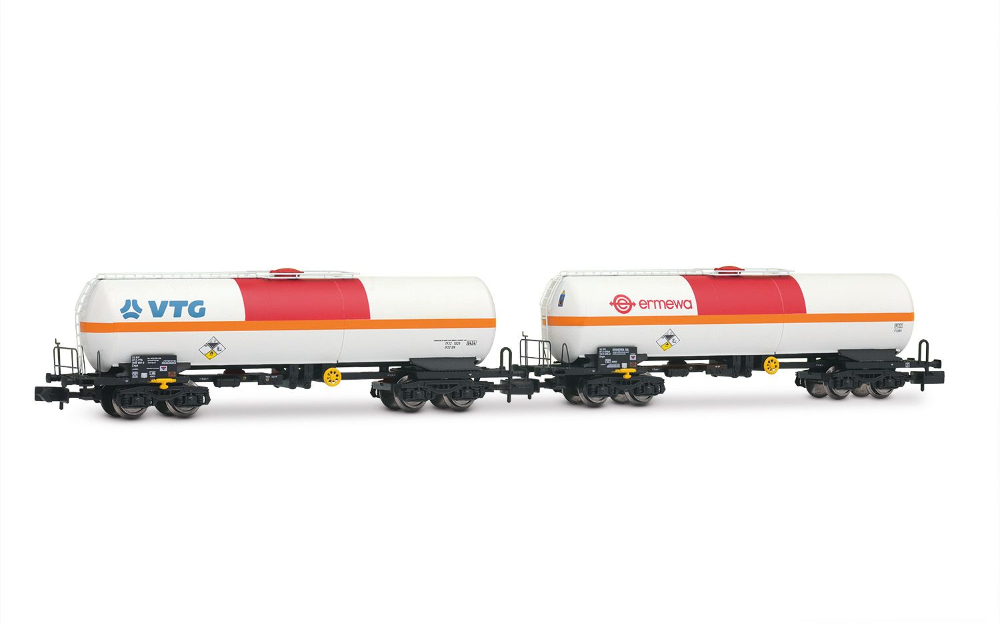 SNCF, 2-tlg. Set Chlor-Kesselwagen „VTG + Ermewa“, in beige/