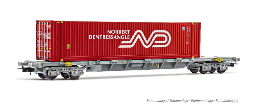 SNCF, 4-achs. Containerwagen Sgss, beladen mit 45' Container