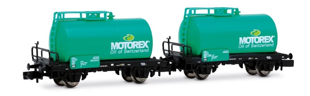 CH-WASCO, 2-tlg. Set 2-achs. Kesselwagen „MOTOREX”, türkisfa
