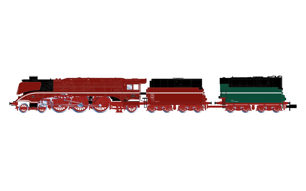 Dampflokomotive 18 201, Öltender, rote Farbgebung mit grünem