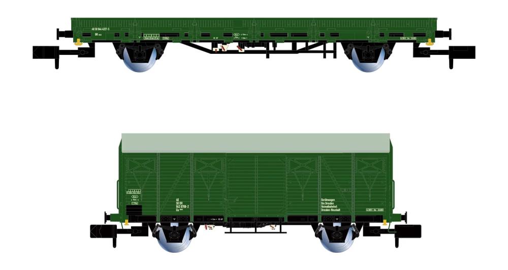 DR, 2-tlg. Set Bahndienstwagen, in grüner Lackierung, Ep. IV