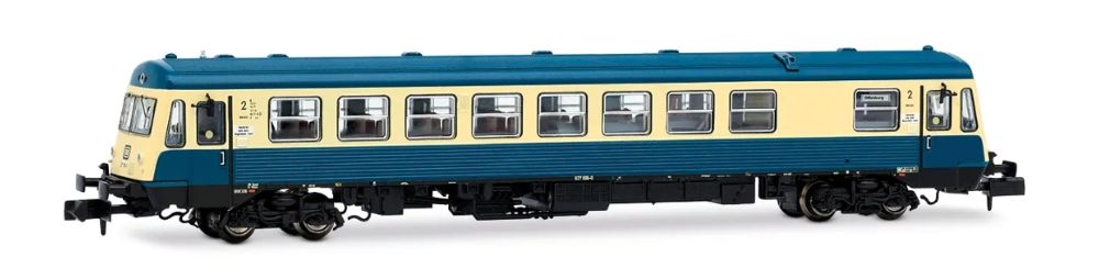 DB, 4-achs. Dieseltriebwagen Baureihe 627.0, blau-beige Farb