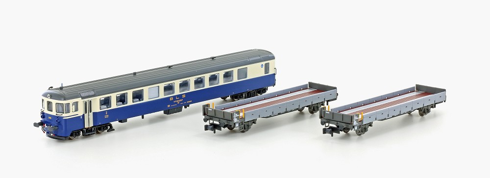 3er Autoverladezug, Steuerwg. BDt+2x Auffahrwg., BLS, Ep.V