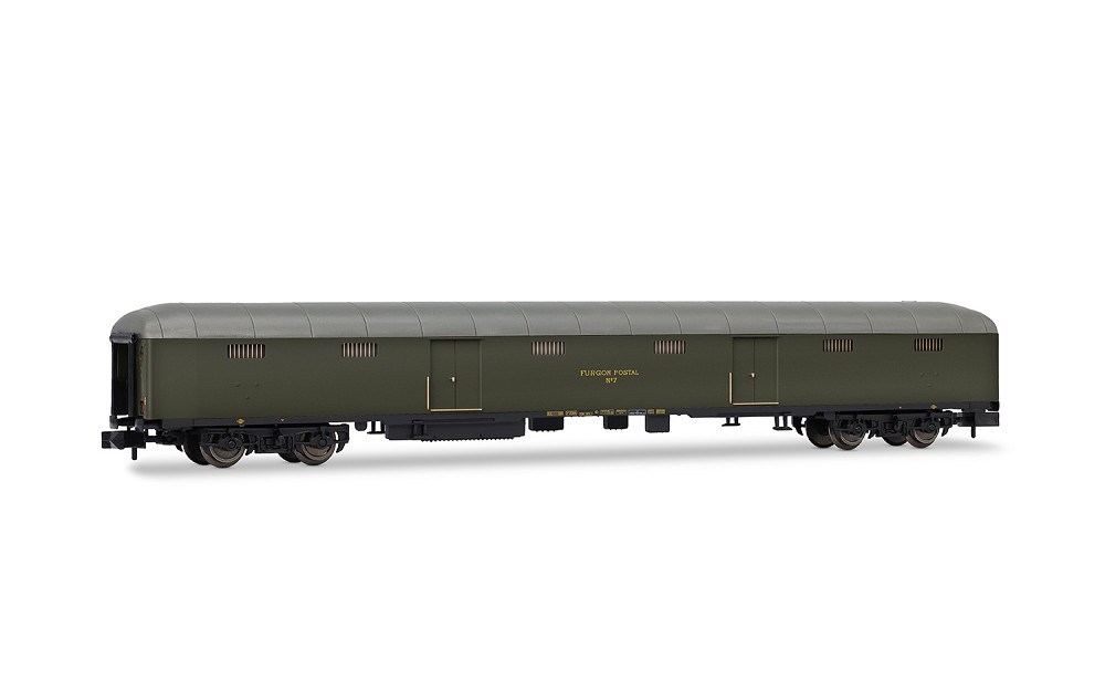 RENFE, Postwagen DGCT-7, olivgrüne Farbgebung mit großen Buc