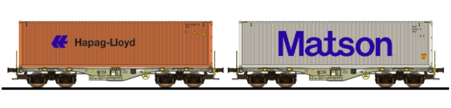 Containertragwagen, H0, Sgmmns, 37 80 4505 332-9 + 37 80 450