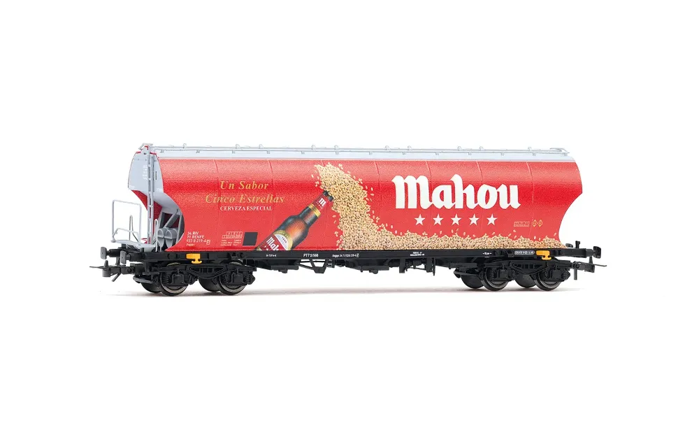 RENFE, 4-achs. Getreidesilowagen mit runden Seiten „Mahou“