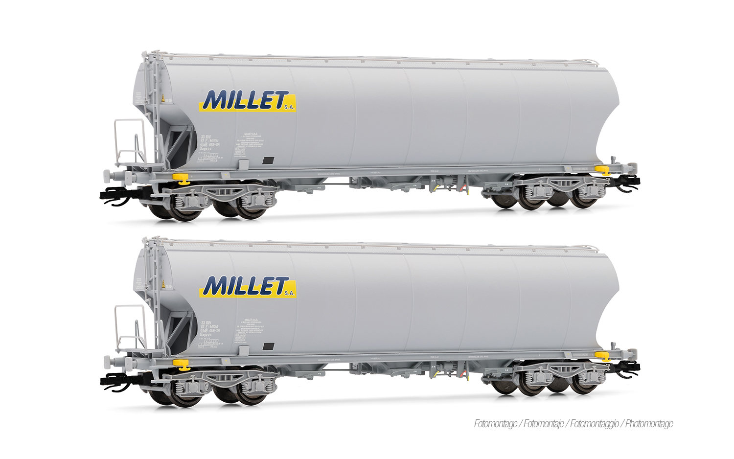 F-MISA, 2-tlg. Set 4-achs. Getreidesilo-Wagen mit runden Sei