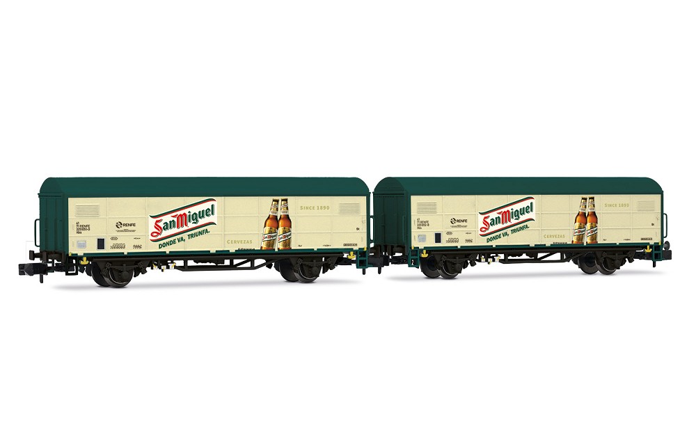 RENFE, 2-tlg. Set JPD-Wagen „San Miguel“ , beige/grün, Ep. V