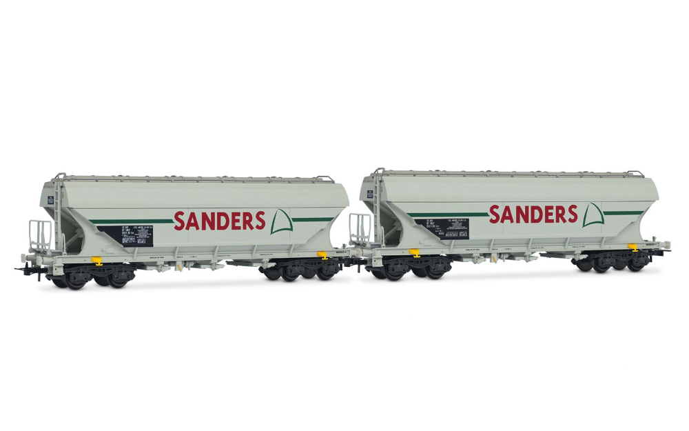 SNCF, 2-tlg. Set 4-achs. Getreidesilowagen „SANDERS“, graue