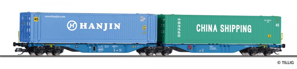 Containertragwagen Sggmrs der Rail Re Lease B.V. (NL), belad