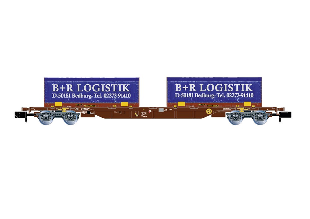 4-achs. Containerwagen, beladen mit 2 x 22' Coil-Container „