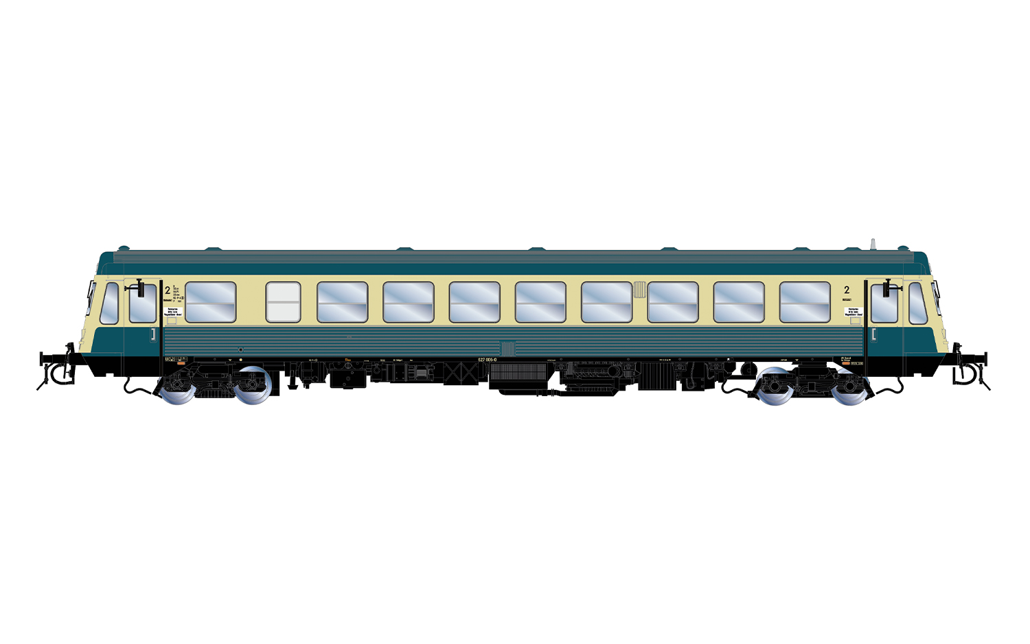 DB, 4-achs. Dieseltriebwagen Baureihe 627.0, blau-beige Farb