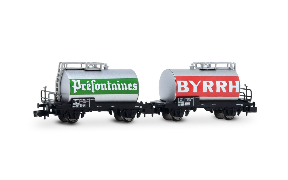 SNCF, 2-tlg. Set 2-achs. Kesselwagen „BYRRH“ Farbgebung, Ep.