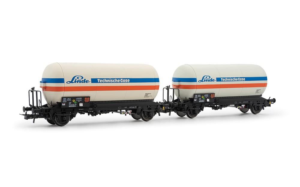 DB, 2-tlg. Set 2-achs. Gaskesselwagen der Bauart Zgs, „Linde