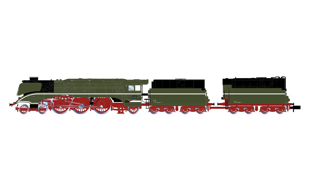 DR, Dampflokomotive 02 0201-0, chromgrüne Farbgebung mit wei