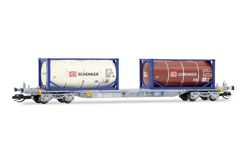 4-achs. Containerwagen, graue Farbgebung, beladen mit 2 x 20