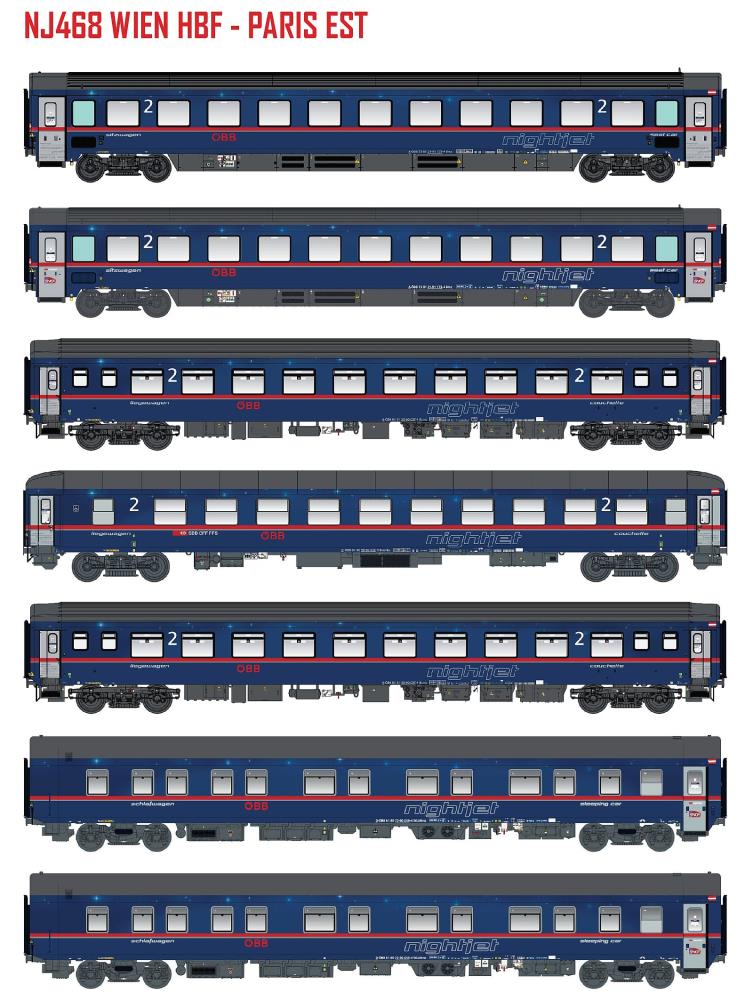 7er Set Nachtzugwagen ÖBB Nightjet, Ep.VI, NJ468, AC