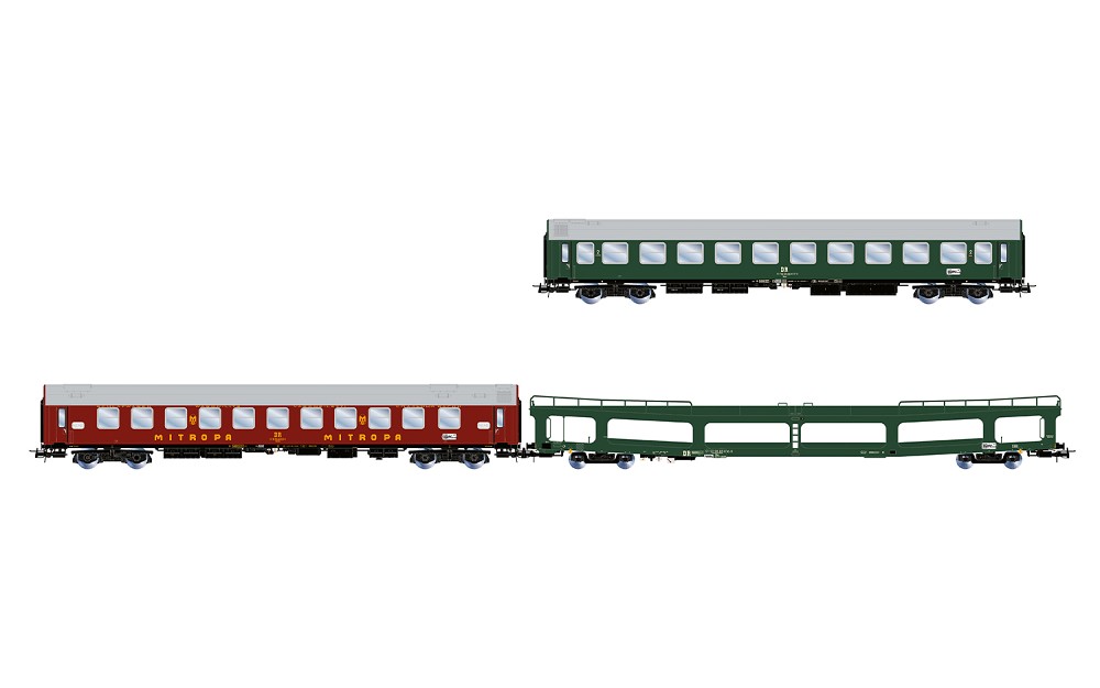 DR, 3-tlg. Set des Autoreisezug „Berlin – Lörrach“, bestehen