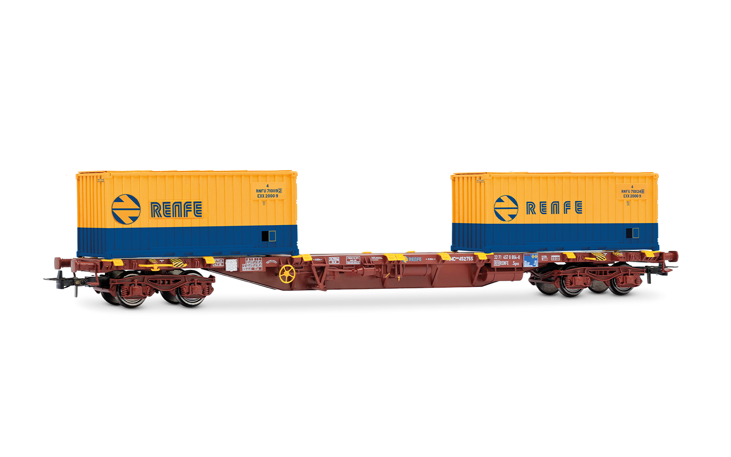 RENFE, MMC3-Containerwagen, beladen mit 2 x 20'-Container „R