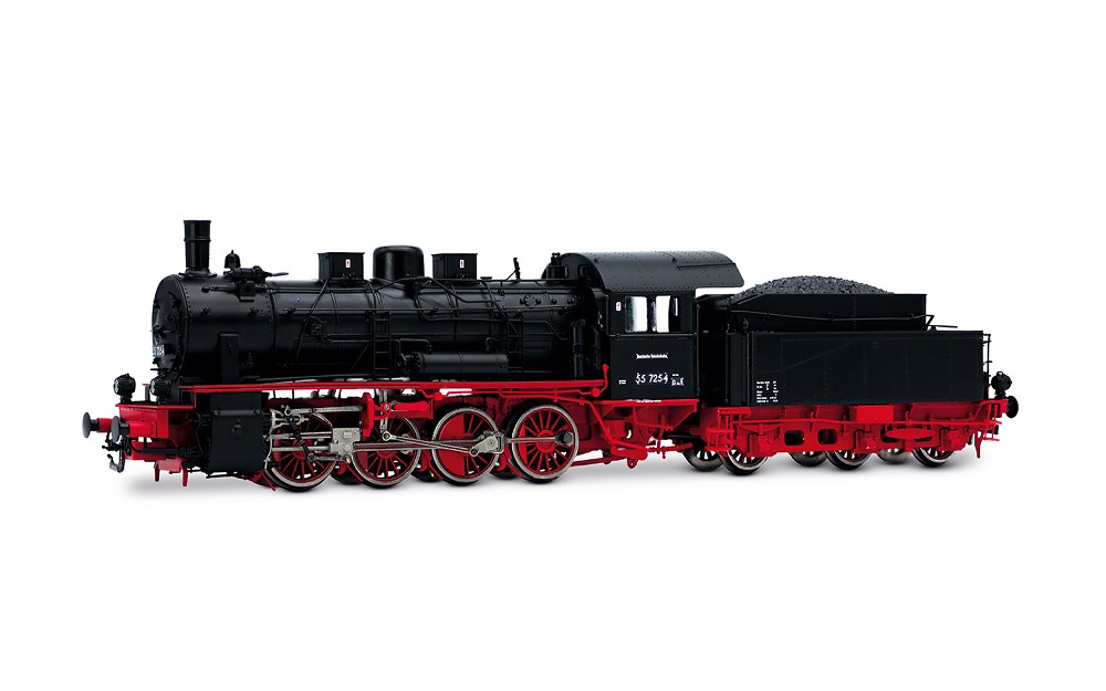 DR, Dampflokomotive mit Schlepptender 55 7254, in schwarz-ro