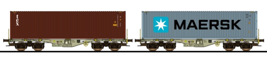 Containertragwagen, H0, Sgmmns, 37 80 4505 321-2 + 37 80 450