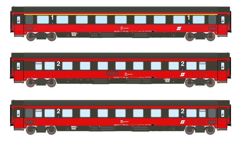 3er Set Personenwagen Amz+2xBmz ÖBB, Ep.V, EC 64