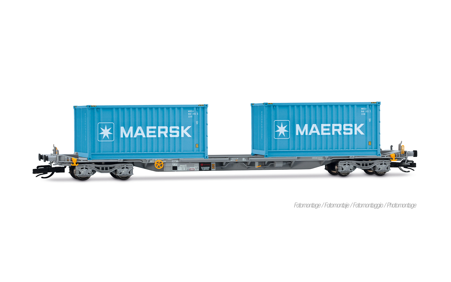 2-tlg. Set 4-achs. Container-Wagen, graue Farbgebung, belade